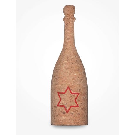 red star printed on a mini cork champagne bottle  