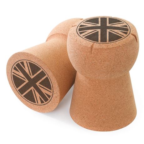giant champagne cork stool with union jack artwork
