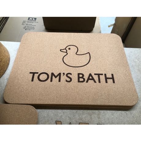 cork bath mat with custom Tom's Bath design