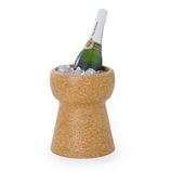 A cooler filled with ice and champagne bottle