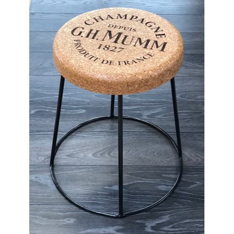 Mumm champagne printed to the top of cork stool