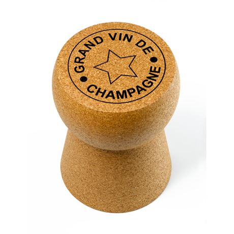 flat top view of giant champagne cork side table